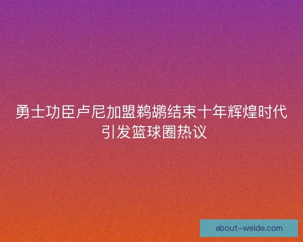 勇士功臣卢尼加盟鹈鹕结束十年辉煌时代 引发篮球圈热议